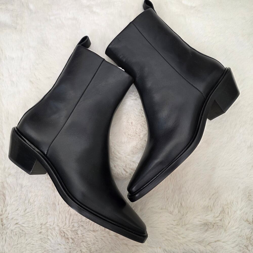 Everlane The City Boot Black Leather Block Heel Square Toe Ankle Bootie 8.5